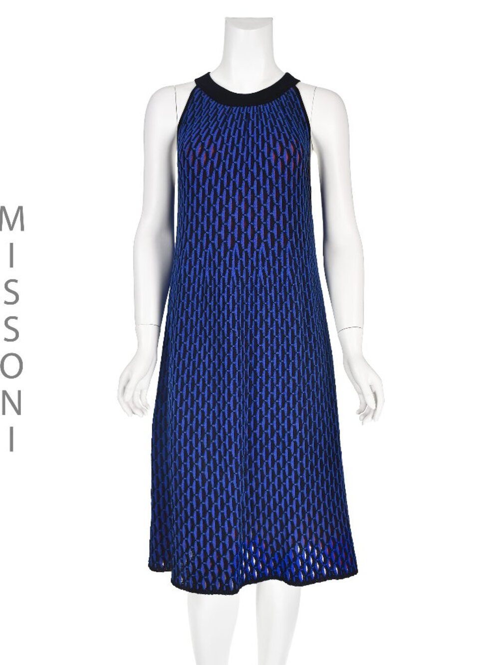 M MISSONI Vintage Blue Black & Pink Knit Midi Halter Tent Dress, SIZE 8